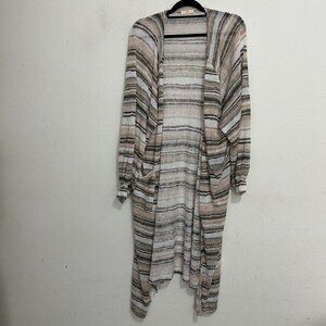 Hummingbird Striped Multicolor Knit Cardigan Sweater‎ Pockets Side Splits Sz 1XL